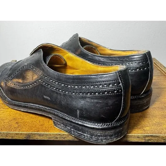 Vtg Cable &amp; Co Italy Black Leather Wingtip Brogue Dress Shoes 10.5M Handmade Men