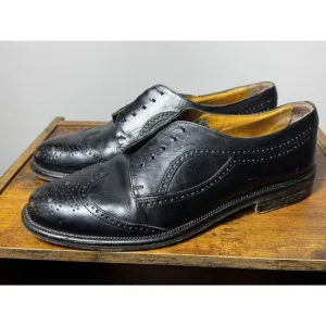 Vtg Cable &amp; Co Italy Black Leather Wingtip Brogue Dress Shoes 10.5M Handmade Men