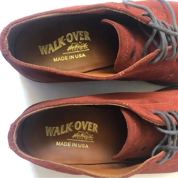 WALK-OVER Geo E. Keith 10 Vintage Lace Up Red Suede Oxford Retro Derby Shoes USA
