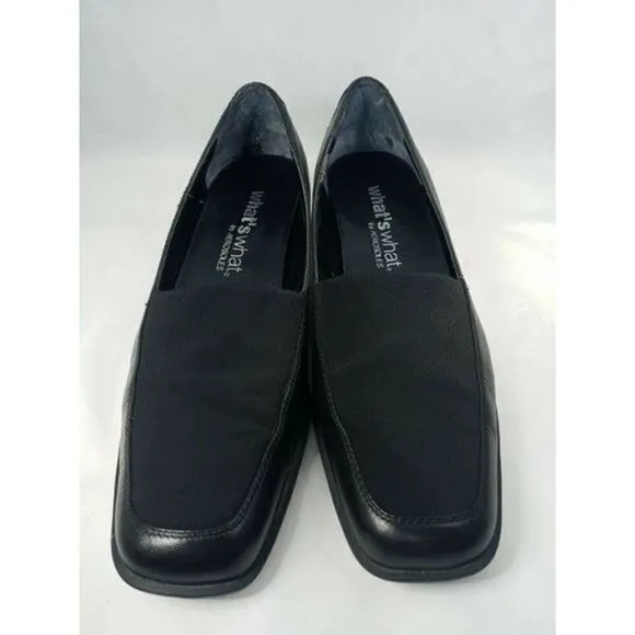 Whats What Womens Shoes by Aerosoles Black Leather Loafers Size‎ 6 1/2 M Prewned