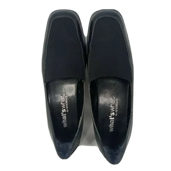 Whats What Womens Shoes by Aerosoles Black Leather Loafers Size‎ 6 1/2 M Prewned