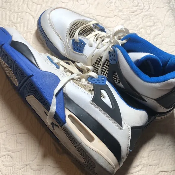 White and Blue rare hi - top military blues Y2k flight air  Jordan sneakers