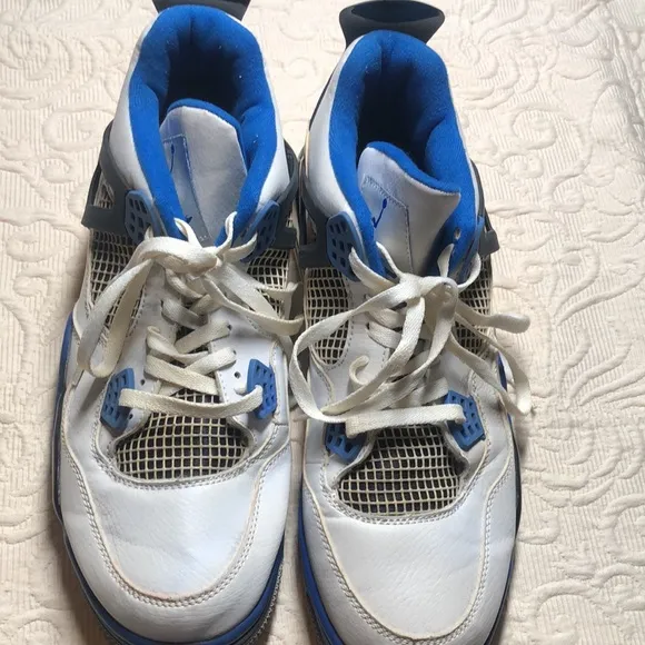 White and Blue rare hi - top military blues Y2k flight air  Jordan sneakers