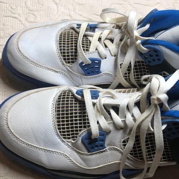 White and Blue rare hi - top military blues Y2k flight air  Jordan sneakers