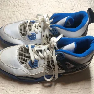 White and Blue rare hi - top military blues Y2k flight air  Jordan sneakers