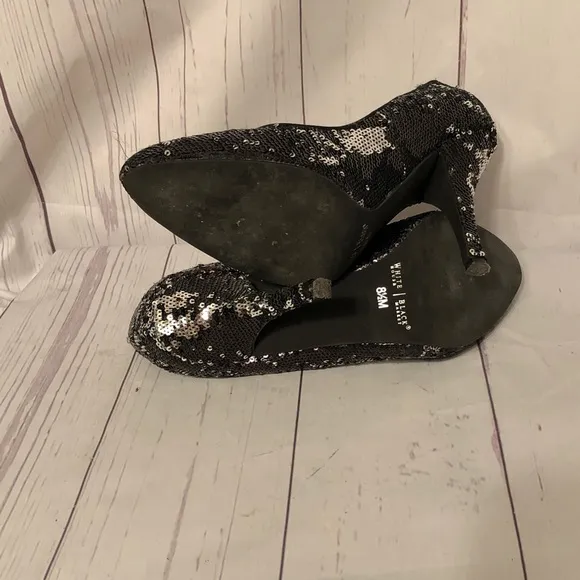 WHITE HOUSE BLACK MARKET &quot;ATHENA&quot; SEQUIN HEELS 8.5