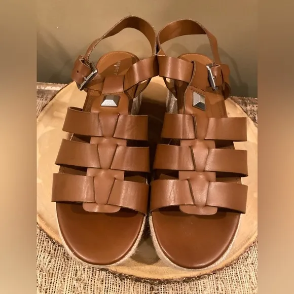 Woman's Sandals Marc Fisher Joven Espadrille Wedge Sandal Size 10 Brown New