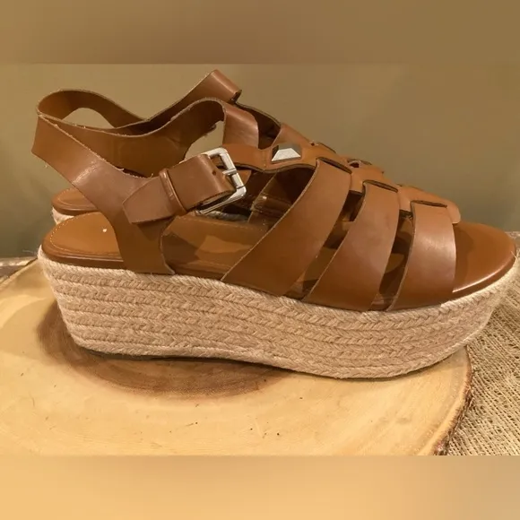 Woman's Sandals Marc Fisher Joven Espadrille Wedge Sandal Size 10 Brown New