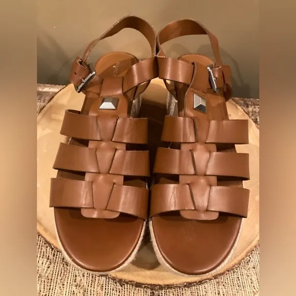 Woman's Sandals Marc Fisher Joven Espadrille Wedge Sandal Size 10 Brown New
