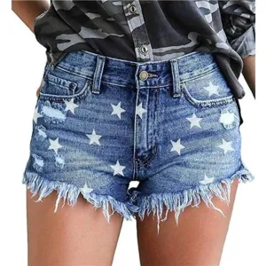 Women Denim Casual Mid Waisted Shorts with Pockets