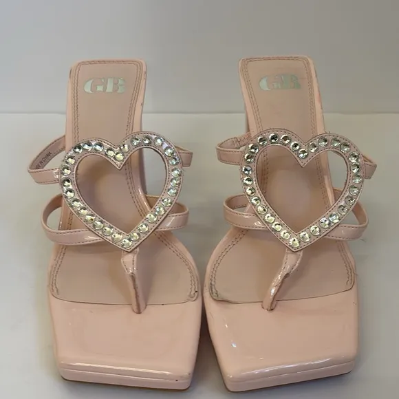 Women’s 8.5 pink rhinestone heart legally blonde heels patent leather sandals