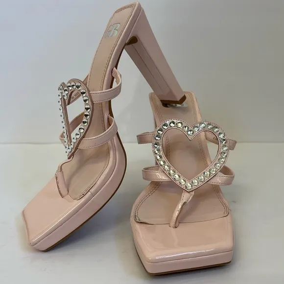 Women’s 8.5 pink rhinestone heart legally blonde heels patent leather sandals