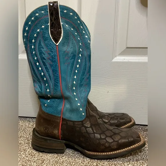 WOMENS ARIAT 8.5B TURQUOISE BUCK STITCHED CALLAHAN ROPER COWBOY BOOTS 10021665