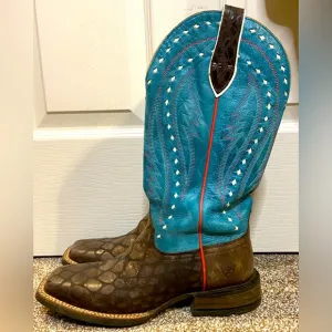 WOMENS ARIAT 8.5B TURQUOISE BUCK STITCHED CALLAHAN ROPER COWBOY BOOTS 10021665