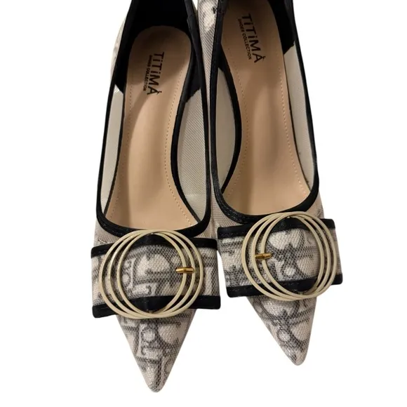 Women's Black and Cream Heels
