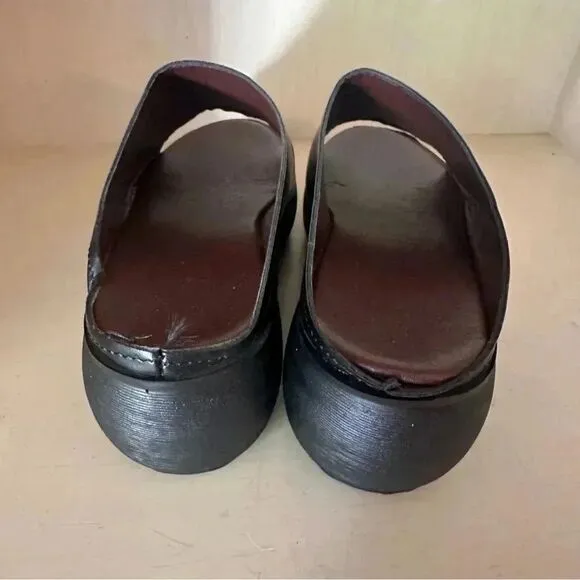 Womens black leather open toe wedge slip on fall sandals size 36/6