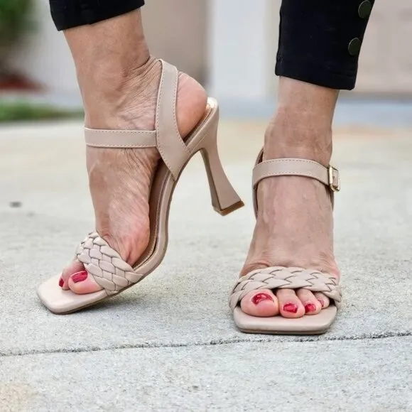 Women's Braided Single Band Ankle Strap Sandals Nude Color