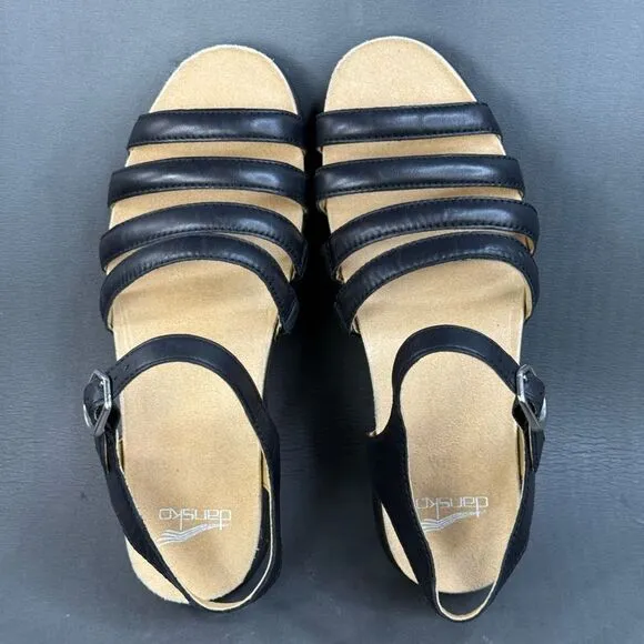 Womens Dansko black Roxie Sandals Nappa Leather shoes size 8.5 (39)