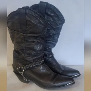 WOMEN'S DINGO BLACK LEATHER SLOUCH COWBOY BOOTS (sz 6-1/2)