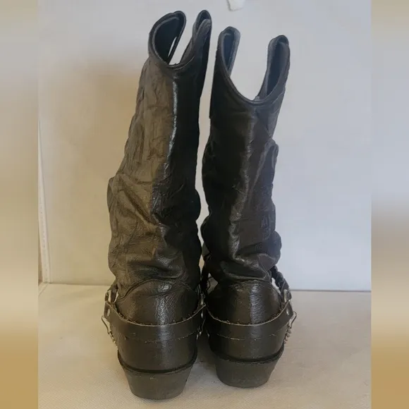 WOMEN'S DINGO BLACK LEATHER SLOUCH COWBOY BOOTS (sz 6-1/2)