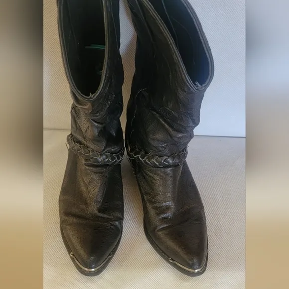 WOMEN'S DINGO BLACK LEATHER SLOUCH COWBOY BOOTS (sz 6-1/2)