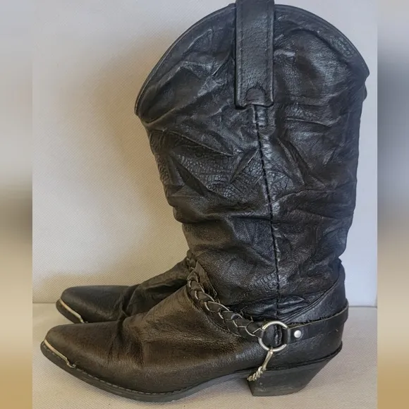 WOMEN'S DINGO BLACK LEATHER SLOUCH COWBOY BOOTS (sz 6-1/2)