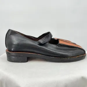 Women's Handmade Colorblock Leather Mary Janes Black and Brown Shoes 37/6.5