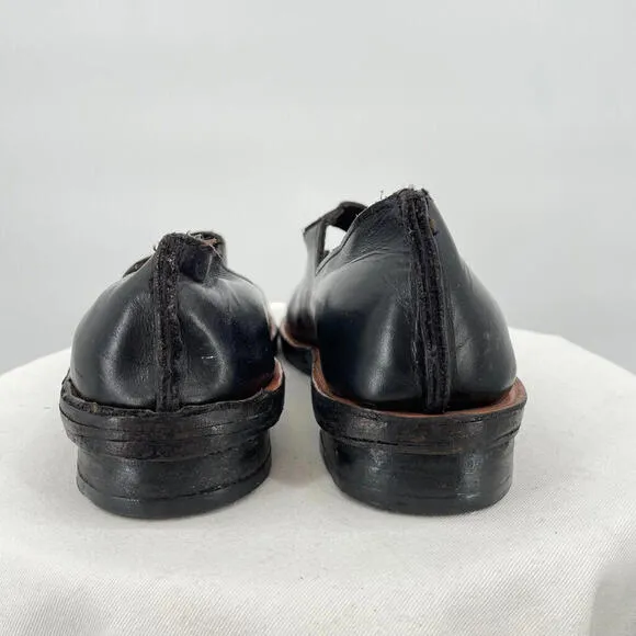 Women's Handmade Colorblock Leather Mary Janes Black and Brown Shoes 37/6.5