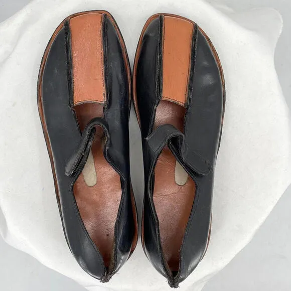 Women's Handmade Colorblock Leather Mary Janes Black and Brown Shoes 37/6.5