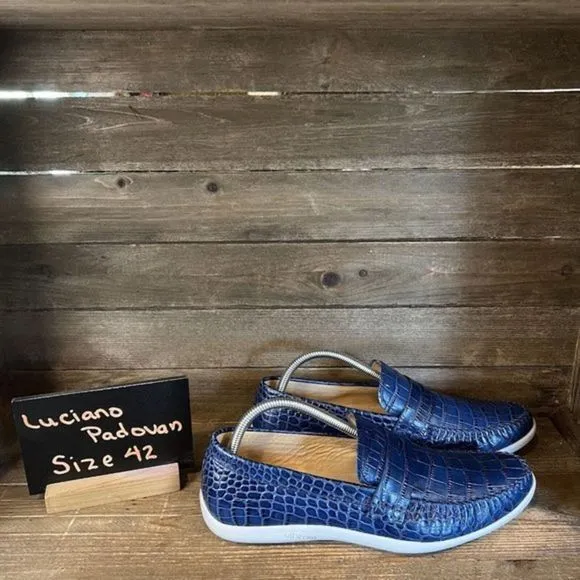 Womens Luciano Padovan Blue‎ Scale Print Leather Shoes Loafers EUR 42 US 11 EUC