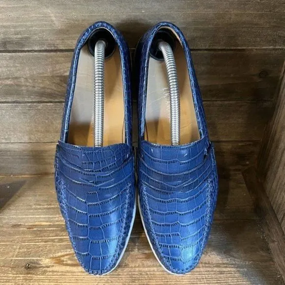 Womens Luciano Padovan Blue‎ Scale Print Leather Shoes Loafers EUR 42 US 11 EUC