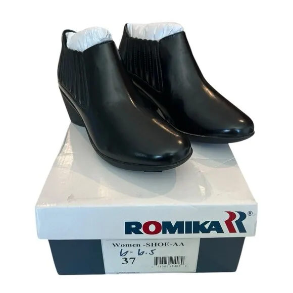 Women's ROMIKA Daisy 06 $140 Black Leather Slip-On Booties Size 37 US 6-6.5