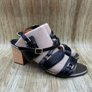 Women's Size‎ 8.5 - Lanvin Ete 2008 Black Glazed Leather Sandals Heels Shoes