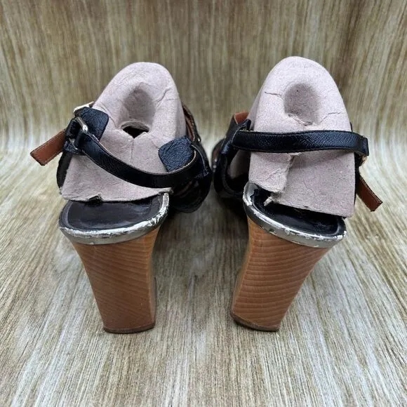 Women's Size‎ 8.5 - Lanvin Ete 2008 Black Glazed Leather Sandals Heels Shoes