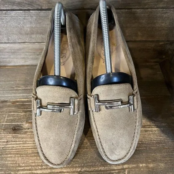 Womens Tods Taupe Suede Leather Horsebit Slip On Shoes Loafers Size EUR 39 US 9‎