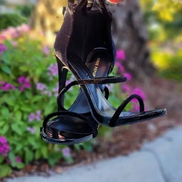 Women's Black Triple Strap High Heel Sandals