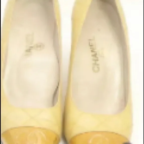 Yellow &amp; Beige Chanel CC  leather shoes 36 1/2