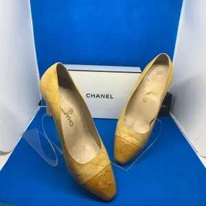 Yellow &amp; Beige Chanel CC  leather shoes 36 1/2