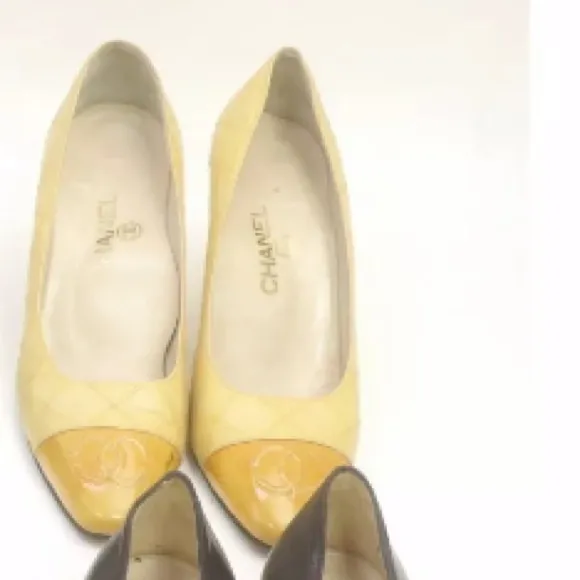 Yellow &amp; Beige Chanel CC  leather shoes 36 1/2