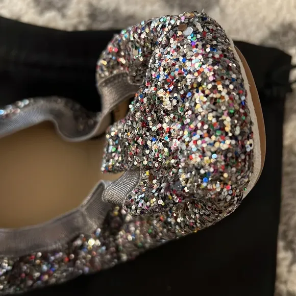 Yosi Samra foldable flats, silver / rainbow glitter, size 8 NEW!