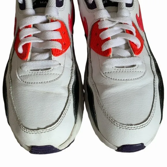 Youth NIKE AIR MAX 90 LEATHER GS 'WHITE BRIGHT CRIMSON' Size 6.5