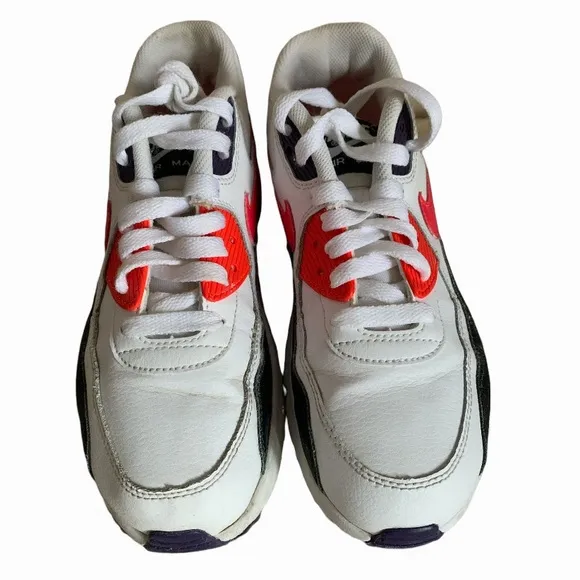 Youth NIKE AIR MAX 90 LEATHER GS 'WHITE BRIGHT CRIMSON' Size 6.5