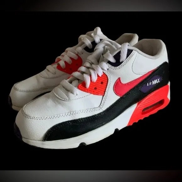Youth NIKE AIR MAX 90 LEATHER GS 'WHITE BRIGHT CRIMSON' Size 6.5