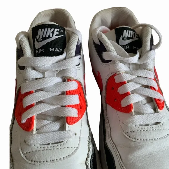 Youth NIKE AIR MAX 90 LEATHER GS 'WHITE BRIGHT CRIMSON' Size 6.5