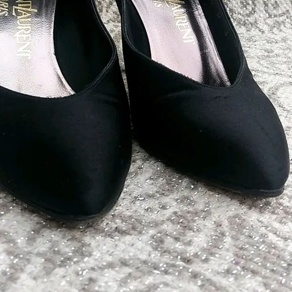Yves Saint Laurent Paris Vintage Satin Black Dress Heels