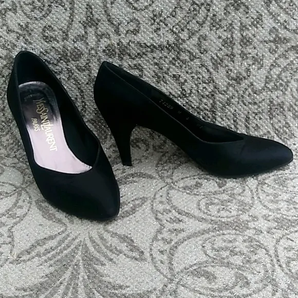 Yves Saint Laurent Paris Vintage Satin Black Dress Heels