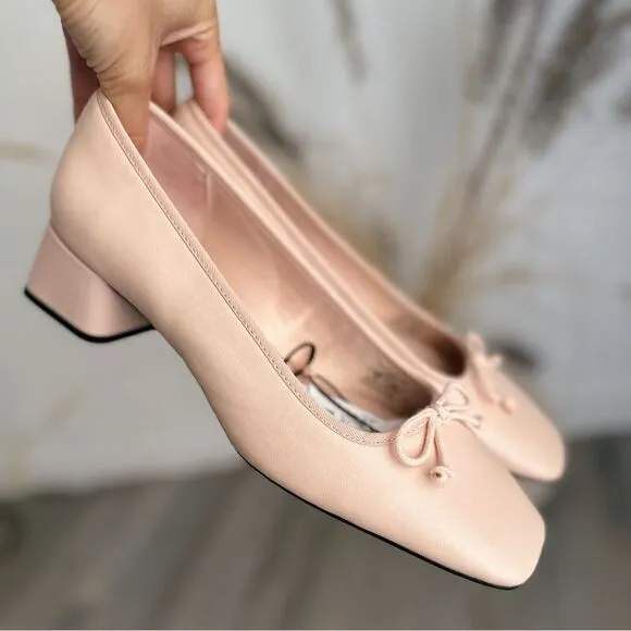 Zara Block Heel Leather Shoes Heels New