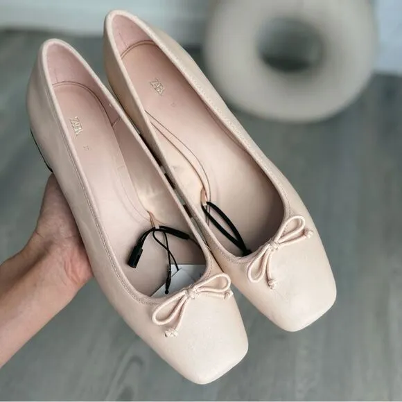 Zara Block Heel Leather Shoes Heels New