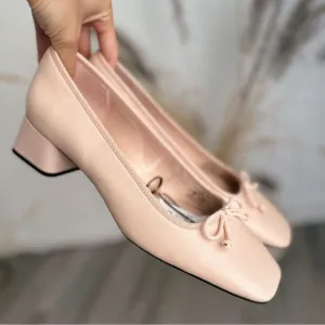 Zara Block Heel Leather Shoes Heels New