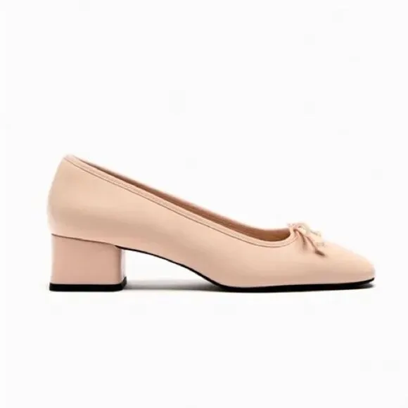 Zara Block Heel Leather Shoes Heels New